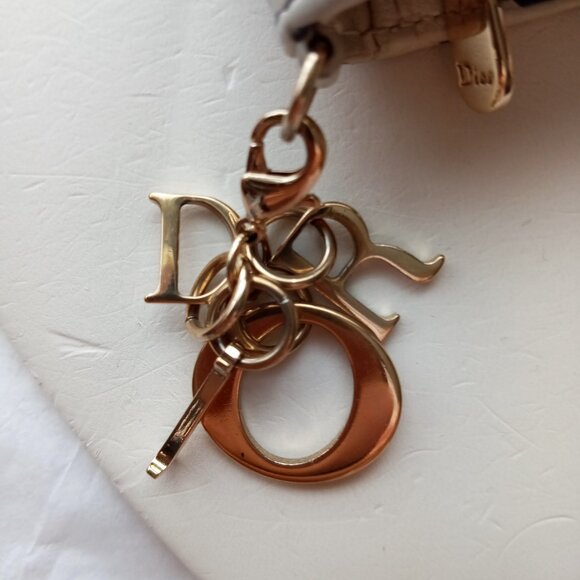 Christian Dior Cream & Blue Dot Leather Bi-Fold Small Wallet with letters charm - Picture 2 of 16